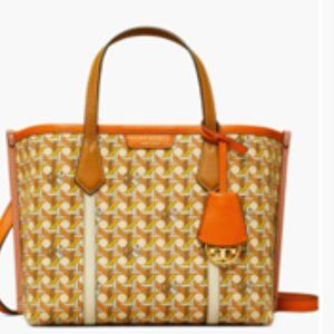 Authentic TORY BURCH Small Perry Canvas Tote Buttermilk Basketweave